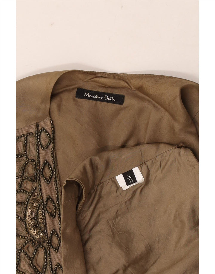 MASSIMO DUTTI Dame ÅBEN vest UK 14 Large Khaki Floral