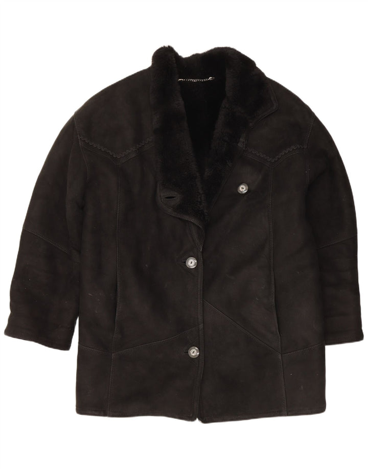Vintage Dame Oversized Shearling Coat IT 46 Large Black Shearling