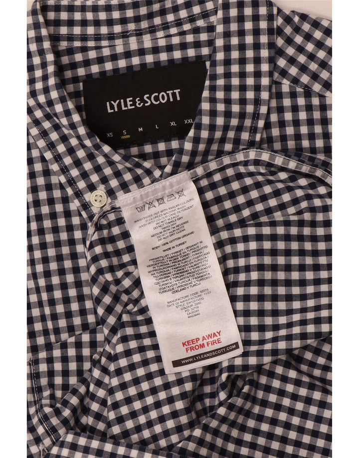 Lyle & Scott Kortærmet Herreskjorte Lille Blå Gingham Bomuld Klassisk