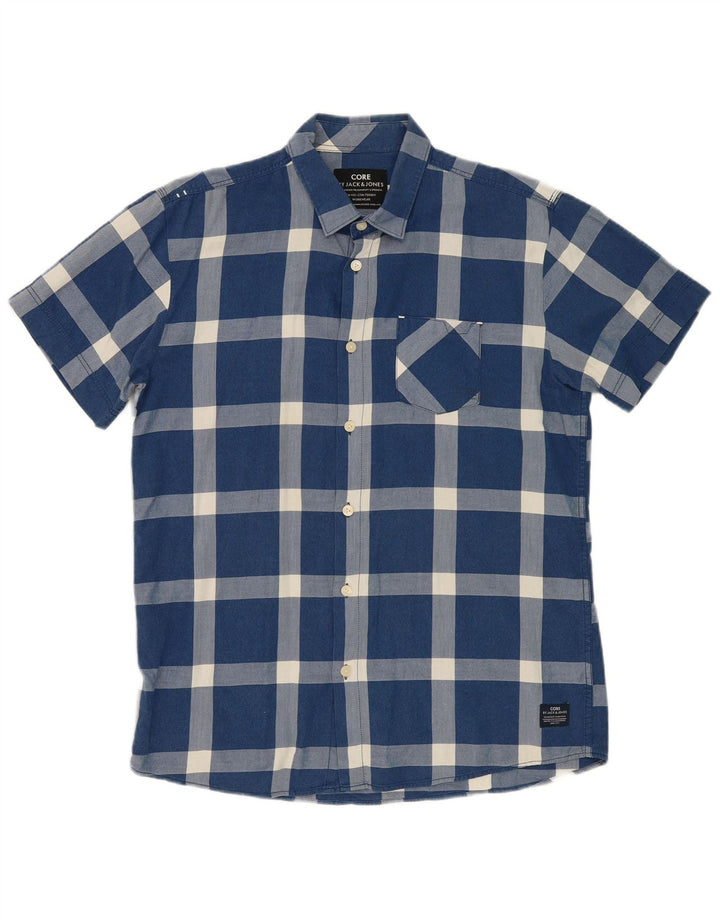 JACK & JONES Mens Short Sleeve Shirt XL Blue Check Cotton