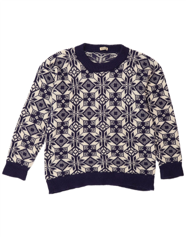 Vintage sweater med rund hals til mænd Medium marineblå Fair Isle