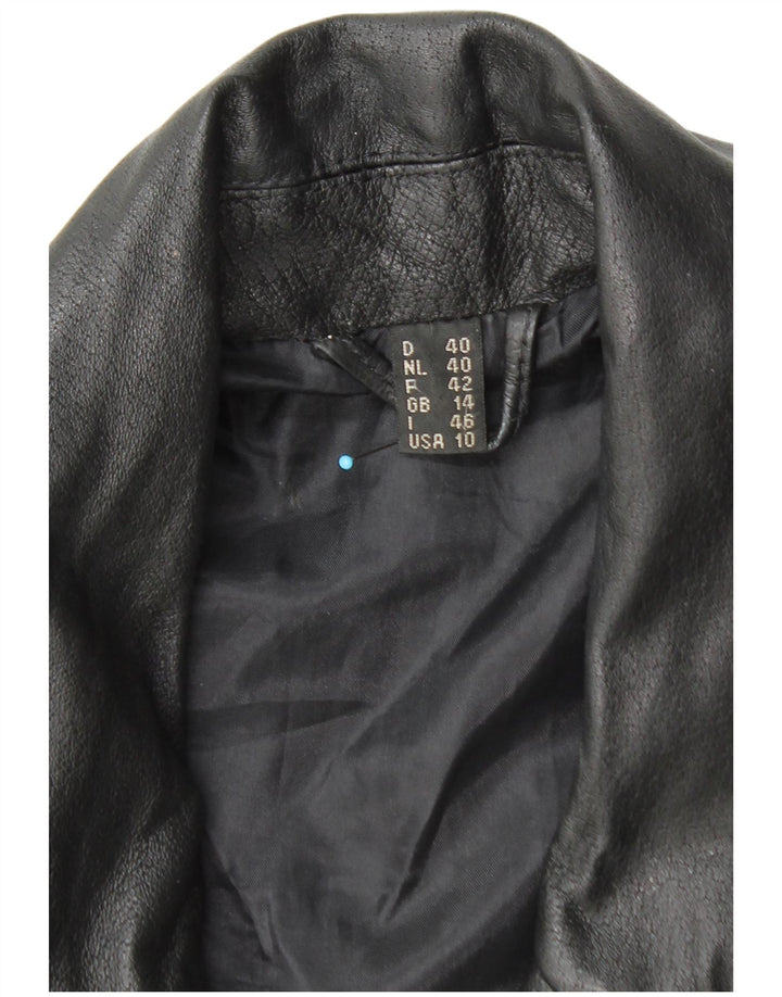 Front Line Womens Crop Læder Biker Jacket UK 14 Stort sort læder