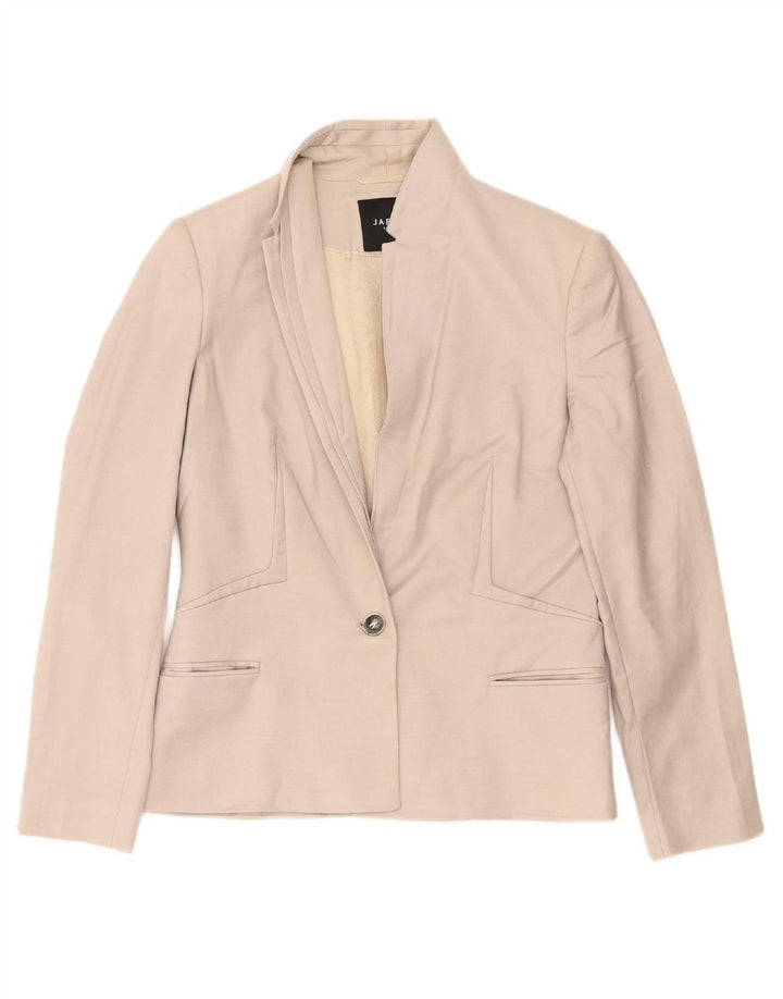 JAEGER Womens 1 Button Blazer Jacket UK 10 Small Beige Cotton