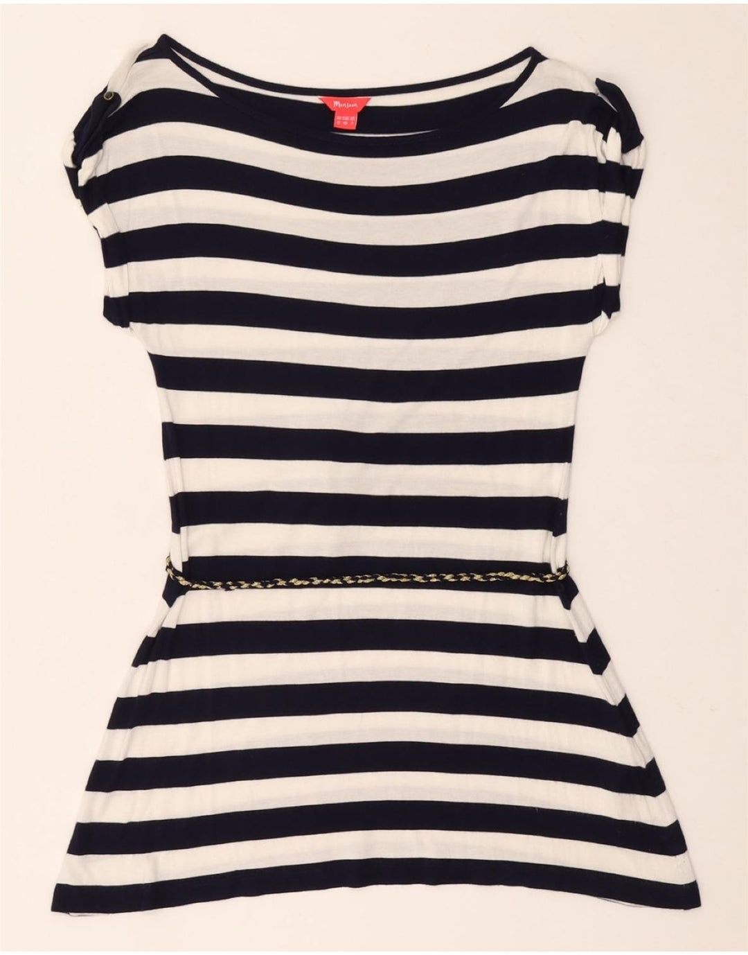 MONSOON Dame Tunika Top UK 12 Mellem marineblå stribet viskose