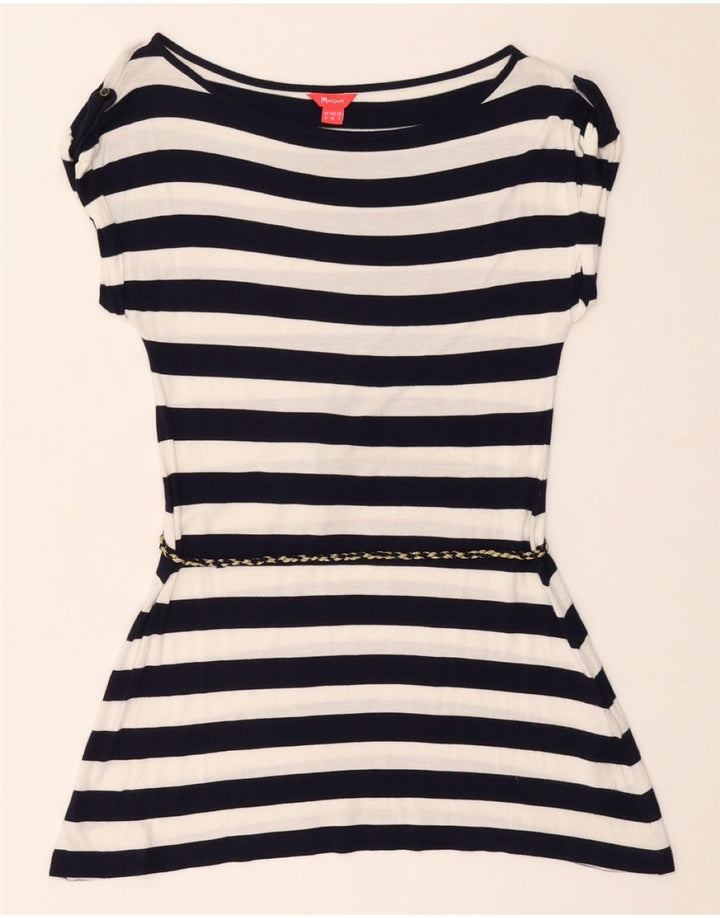 MONSOON Dame Tunika Top UK 12 Mellem marineblå stribet viskose