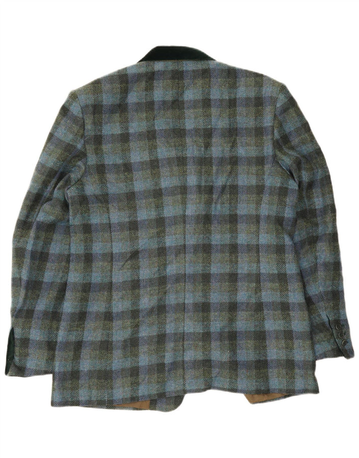 Vintage dame 2-knaps blazerjakke EU 46 XL Blå Gingham Viscose