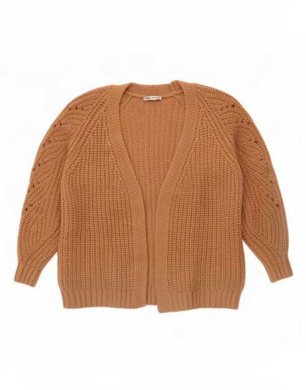 Zara Womens Oversized Open Cardigan Sweater UK 6 XS Brun Akryl