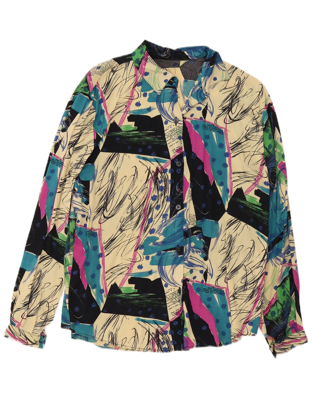 Vintage kvinders abstrakt mønster skjorte bluse UK 16 Large Multicolor