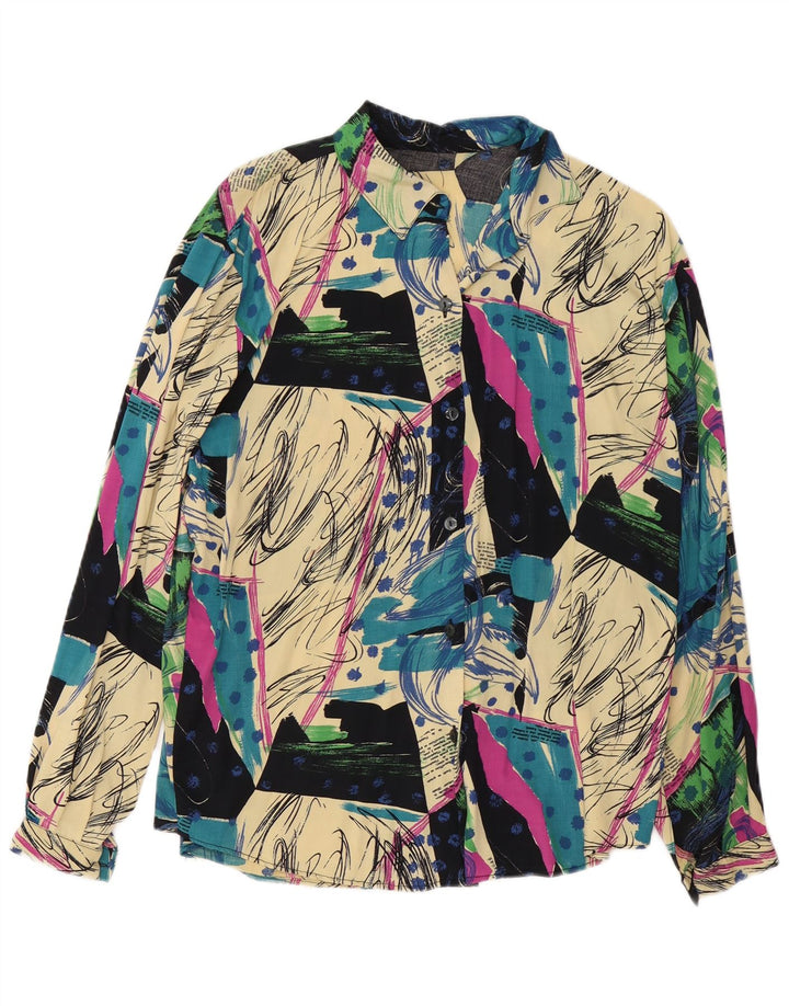 Vintage kvinders abstrakt mønster skjorte bluse UK 16 Large Multicolor