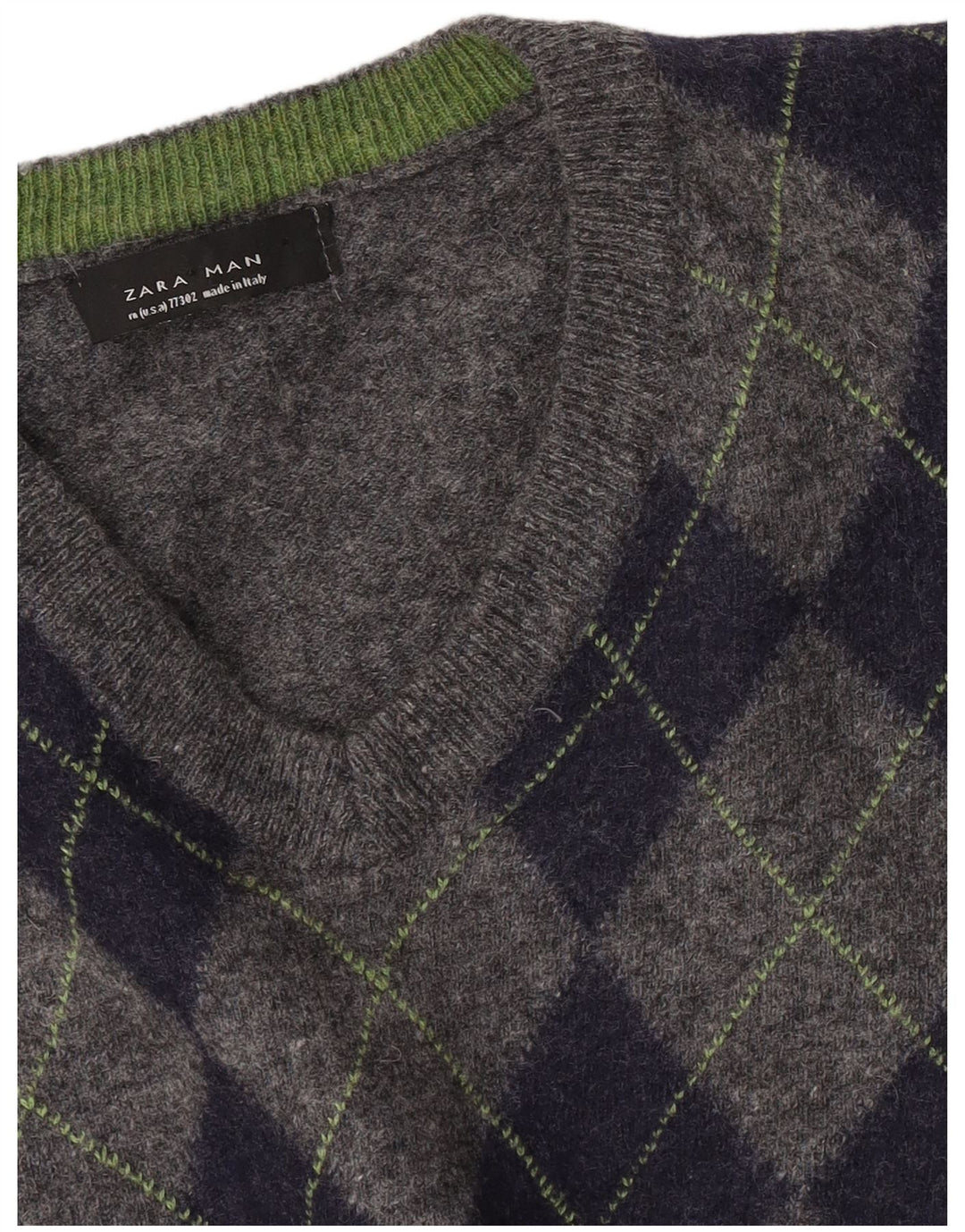 Zara Herre V-hals sweater Medium Grey Argyle/Diamond