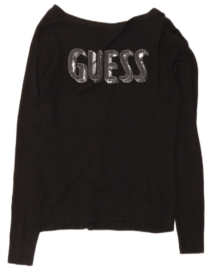 Guess Graphic Cardigan Sweater til kvinder UK 8 Small Black Viscose