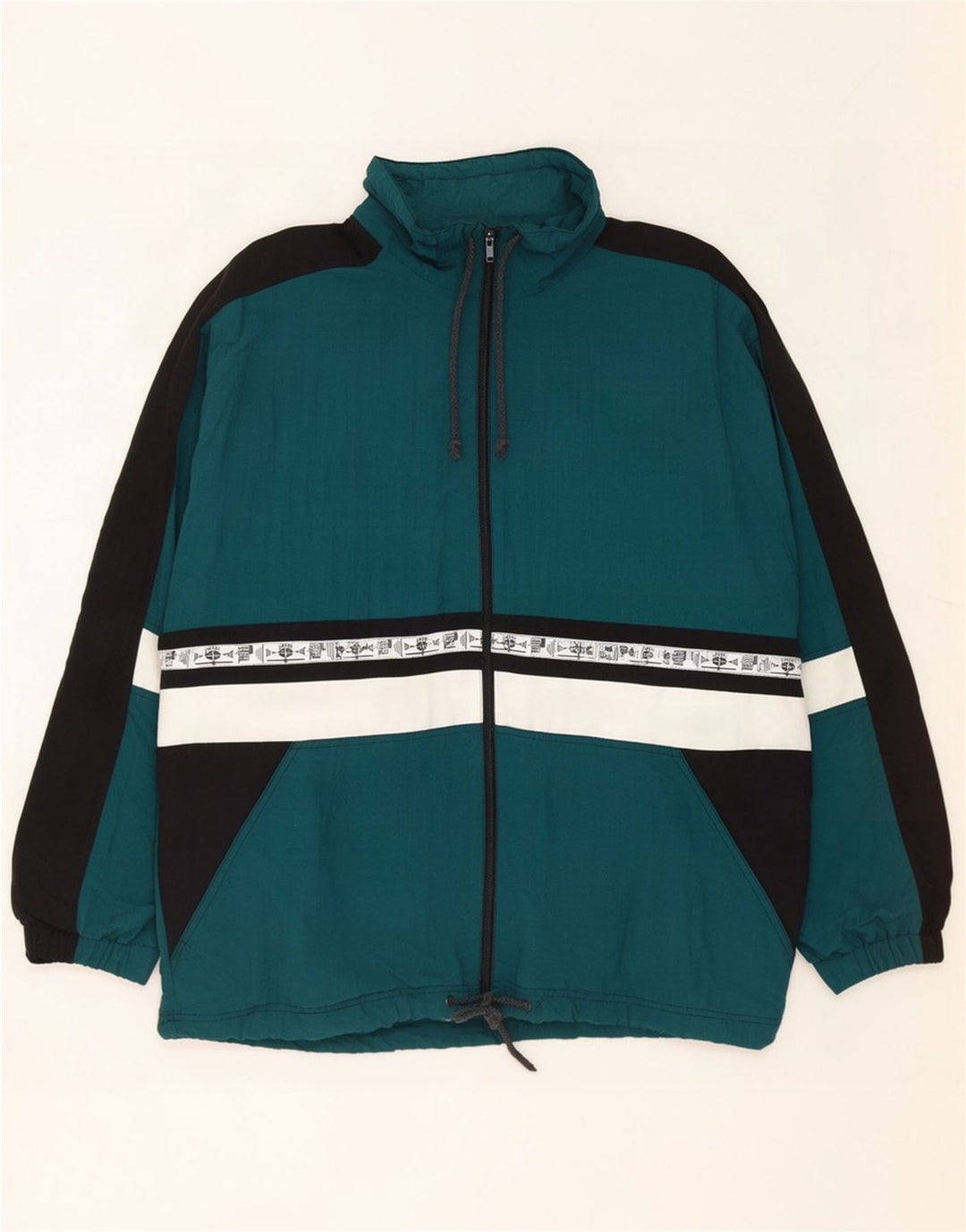 Crane Herre grafisk regnjakke UK 40 Large Green Colourblock Nylon