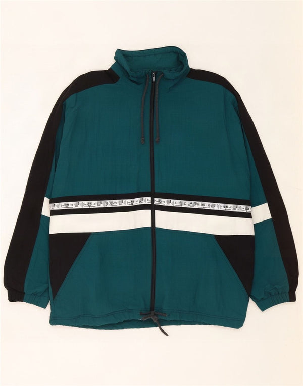 Crane Herre grafisk regnjakke UK 40 Large Green Colourblock Nylon