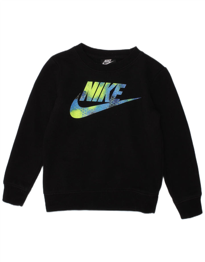 NIKE Boys Graphic Sweatshirt Jumper 4-5 Years Black Cotton