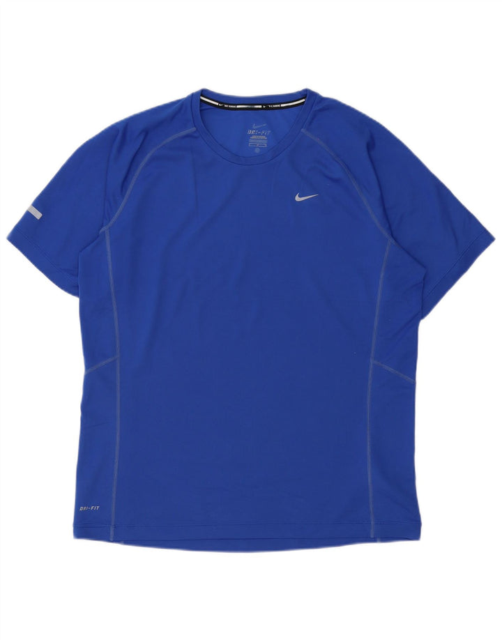 Nike Herre Dri Fit T-Shirt Top Stor Blå Polyester