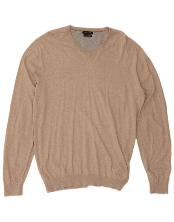 Massimo Dutti Herre V-hals sweater Stor Beige Bomuld