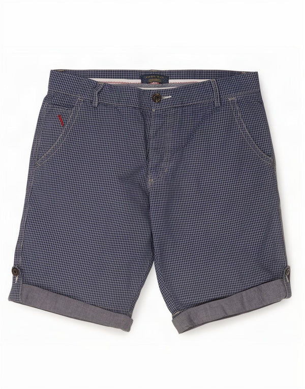 Zara Herre Chino Shorts EU 42 Large W32 Navy Blue Gingham Cotton