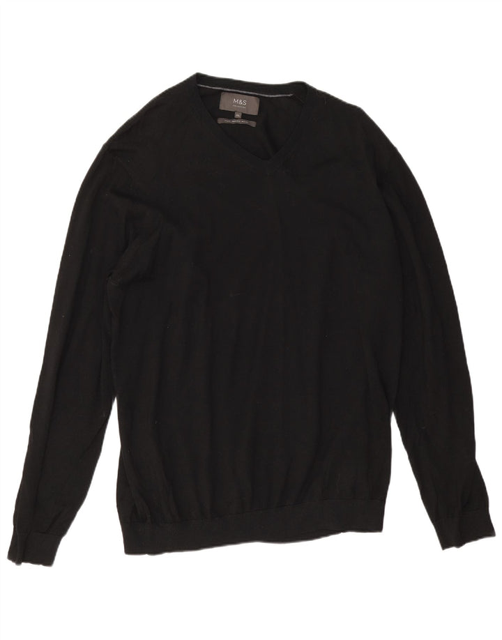 Marks & Spencer Herre V-hals sweater 2XL Sort Merinould