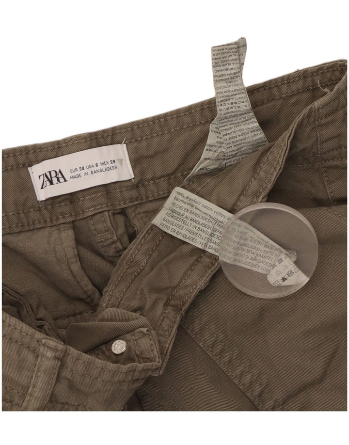 ZARA Straight Cargo Bukser til kvinder EU 38 Small W28 L30 Khaki Bomuld