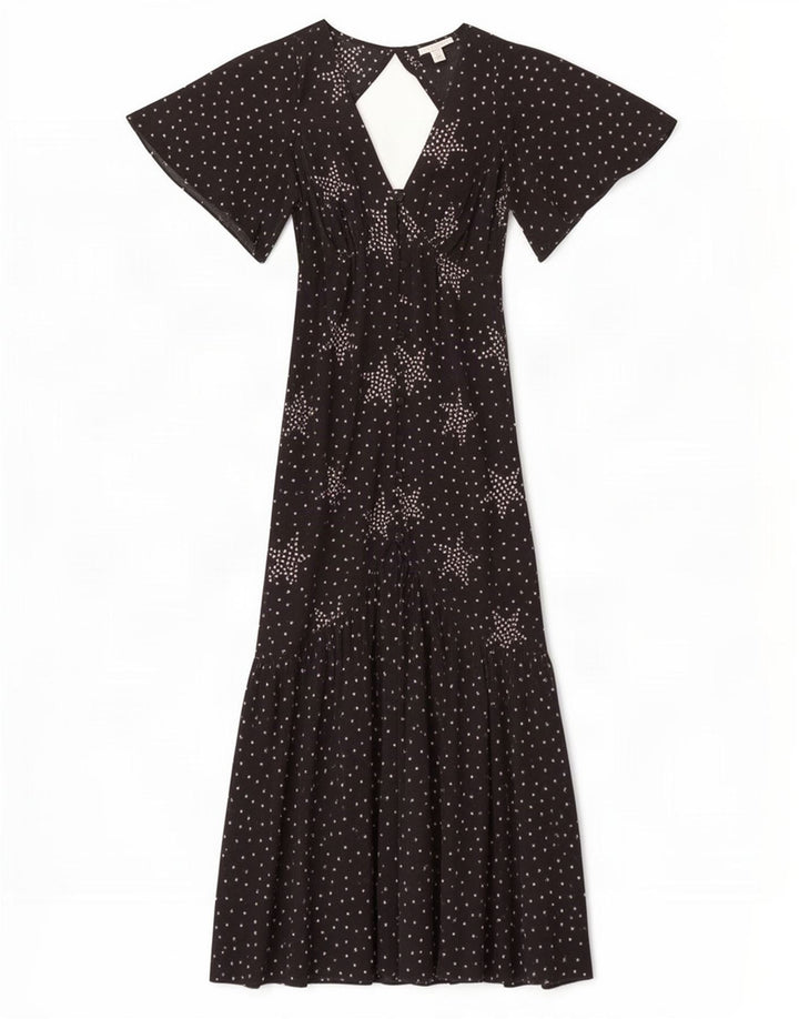 Topshop Dame Abstrakt Mønster Maxikjole UK 8 Small Black Spotted