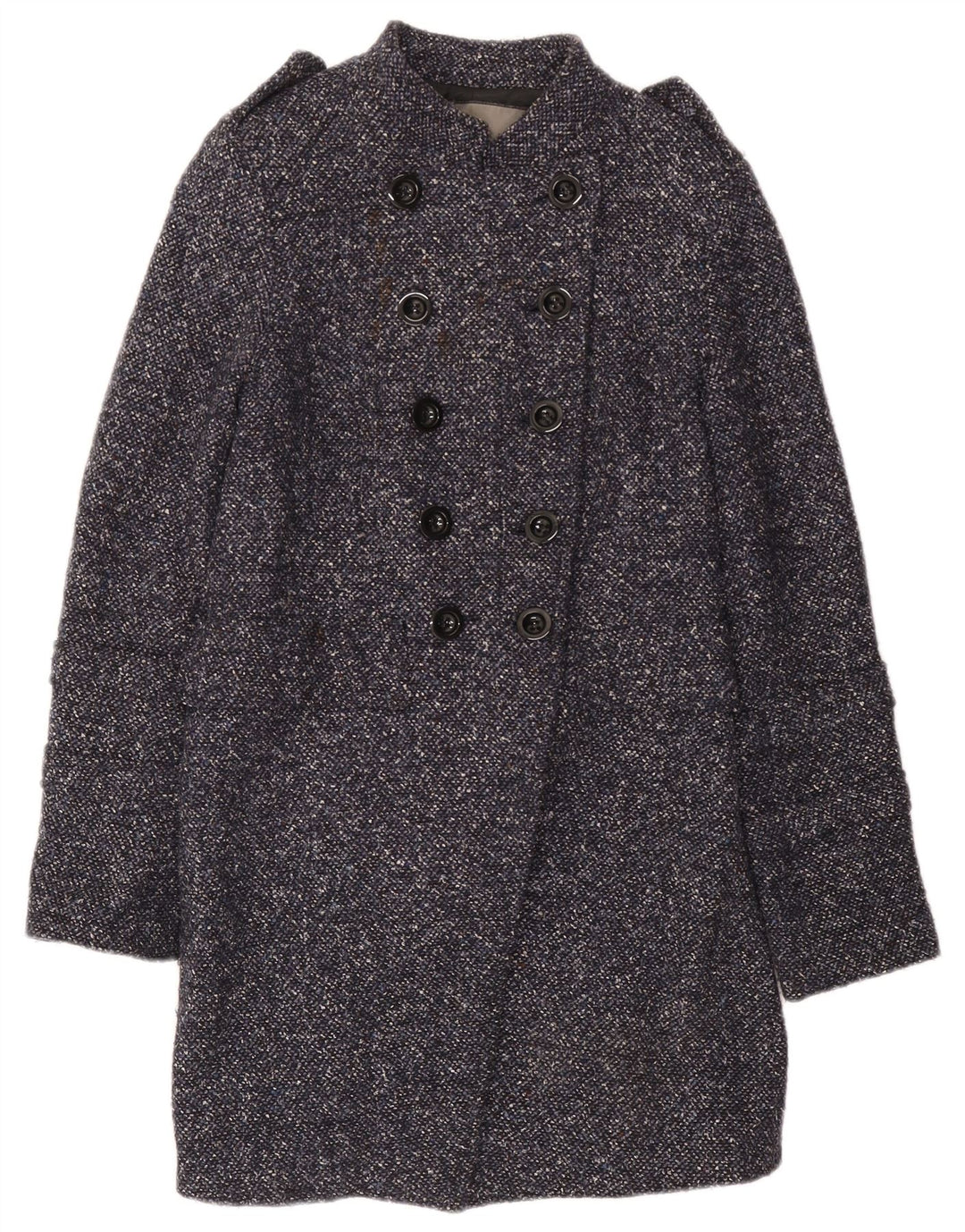 Zara Double Breasted Coat UK 10 Small Navy Blue Flecked Acetate