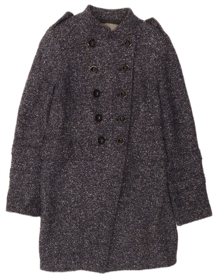 Zara Double Breasted Coat UK 10 Small Navy Blue Flecked Acetate