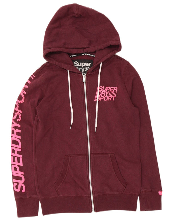 Superdry hættetrøje til kvinder med grafisk lynlås UK 6 XS rødbrun bomuld