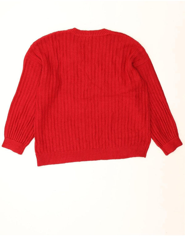Marks & Spencer Dame V-hals Jumper Sweater UK 16 Stor Rød Akryl