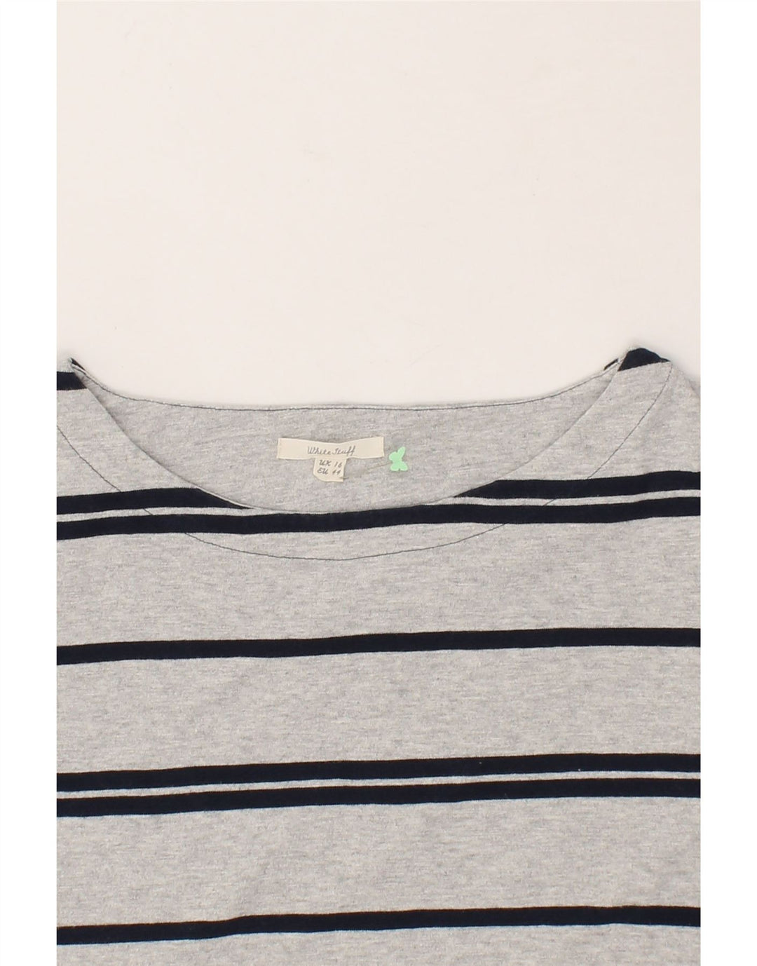 WHITE STUFF Womens 3/4 Sleeve Basic Dress UK 16 Large Grey Striped Cotton Vintage White Stuff and Second-Hand White Stuff from Messina Hembry 