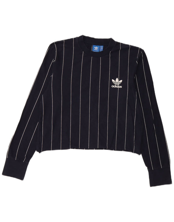 Adidas Dame Crop Grafisk Top Langærmet UK 14 Medium Navy Blue Striped