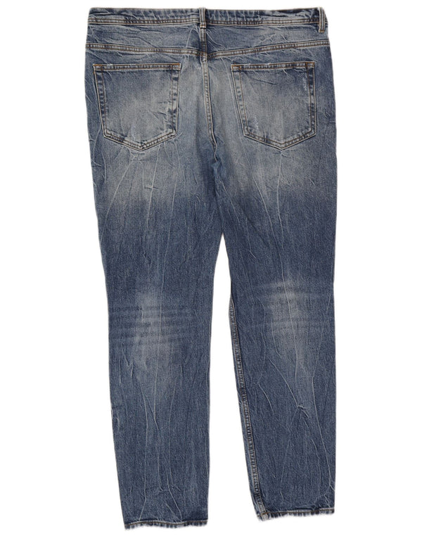 Zara Herre Distressed Slim Jeans EU 46 XL W36 L28 Blå Bomuld