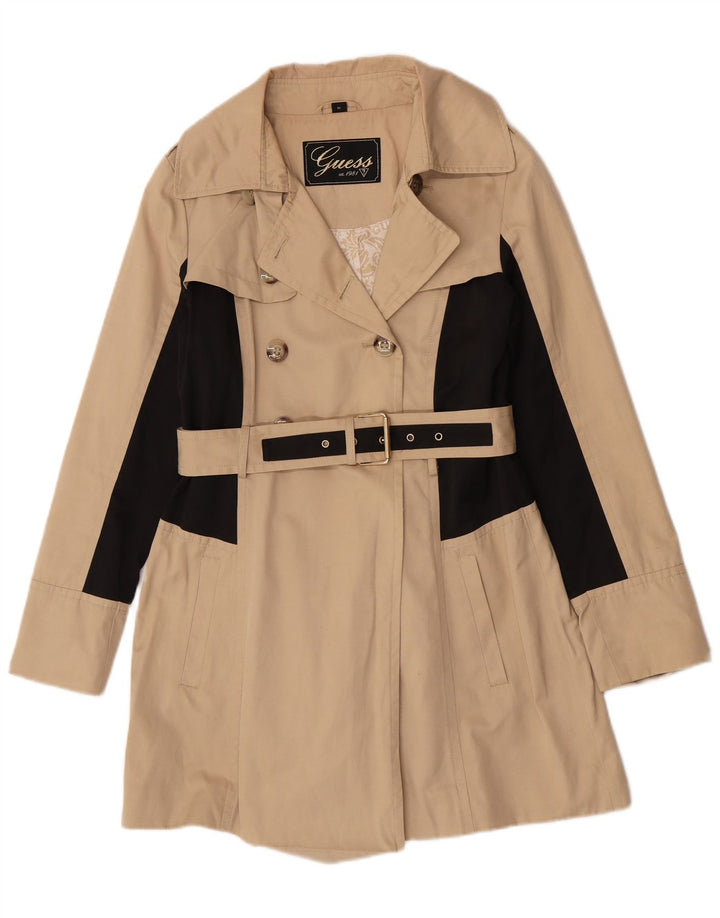 Guess Womens Trench Coat UK 12 Medium Beige Colourblock Bomuld