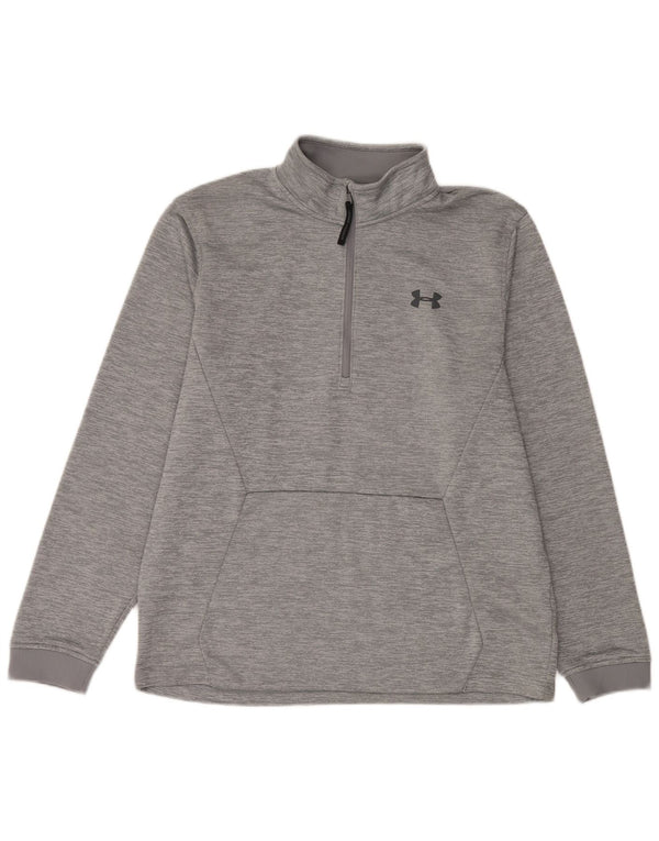 Under Armour Mens Graphic Zip Neck Sweatshirt Jumper Large Grey Flecked
