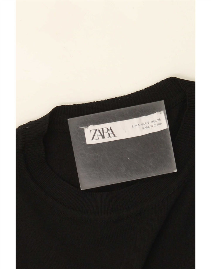 Zara Womens Crop Top Langærmet UK 8 Small Black Floral