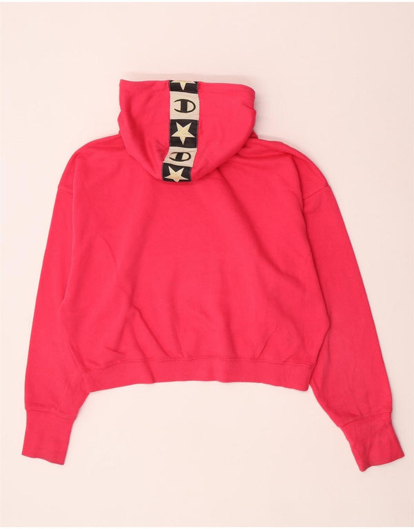 Champion Womens Oversized Crop Graphic Hoodie Jumper UK 18 XL Pink Bomuld