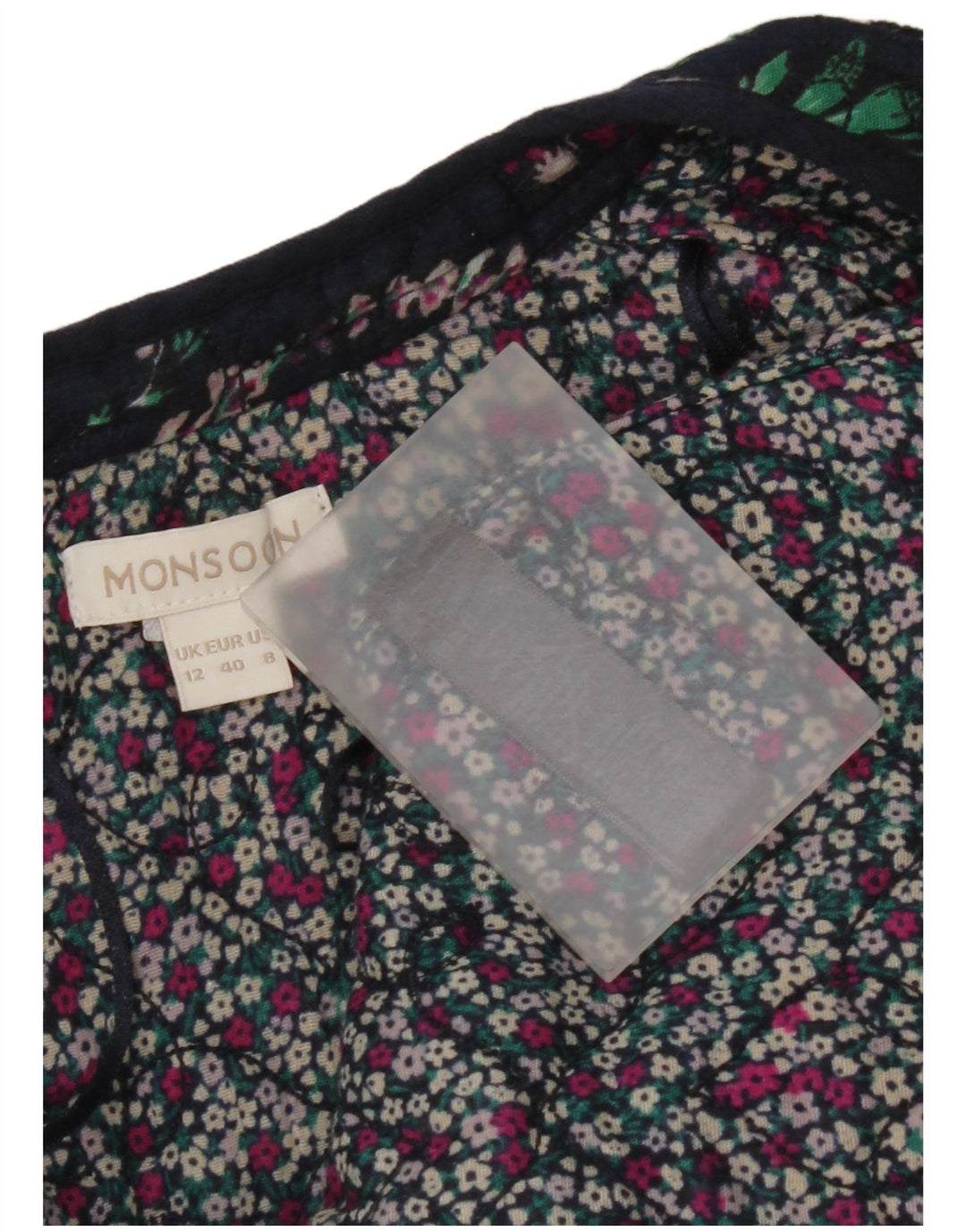 Monsoon Womens Open Blazer Jacket UK 12 Medium Navy Blue Floral Bomuld