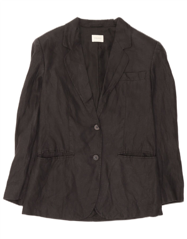 Benetton Dame 2 Button Blazer Jacket IT 40 Small Black Linen