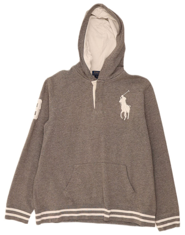 Polo Ralph Lauren Boys Graphic Hoodie Jumper 15-16 Years XL Grey Flecked