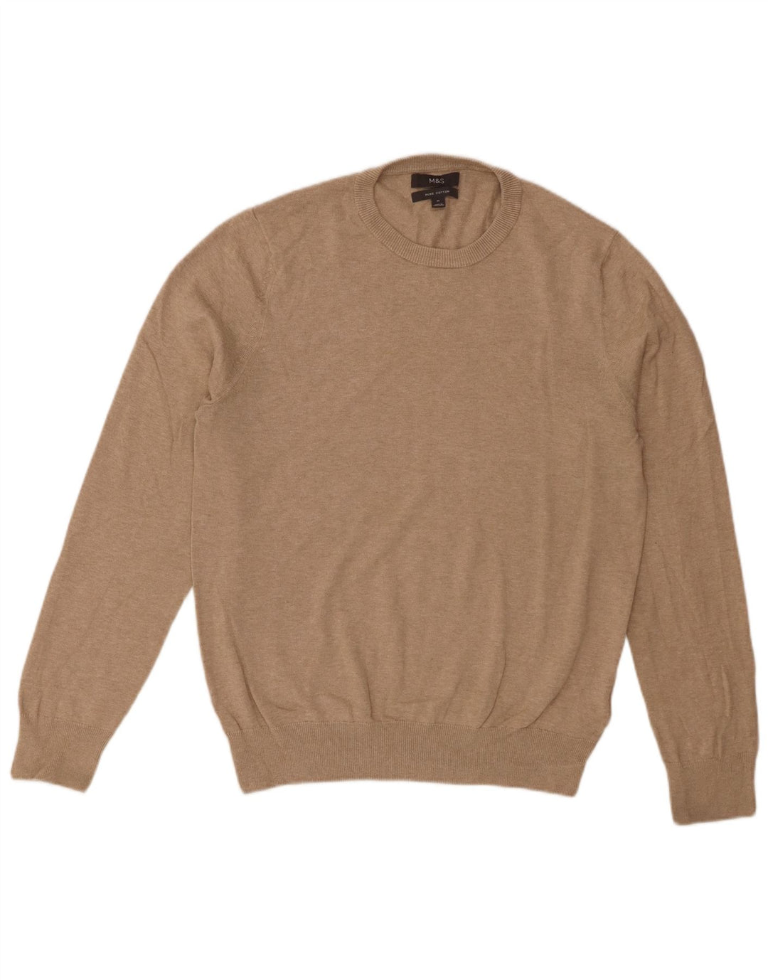 Marks & Spencer Herre sweater med rund hals, medium beige bomuld