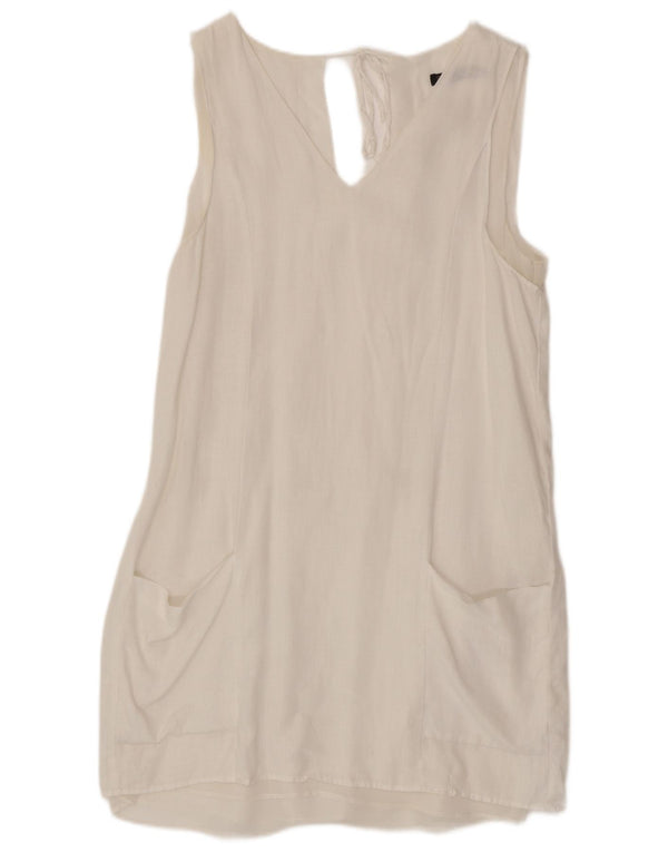 Zara Dame Ærmeløs Shift Dress UK 10 Small White Linen