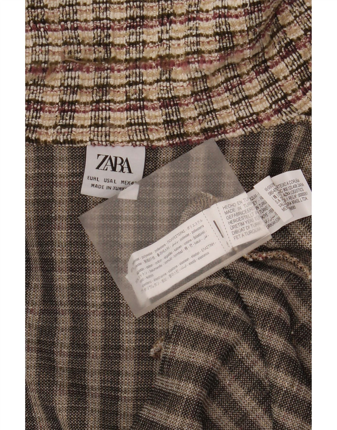 Zara Herre Cardigan Sweater Stor Beige Plaid Polyester