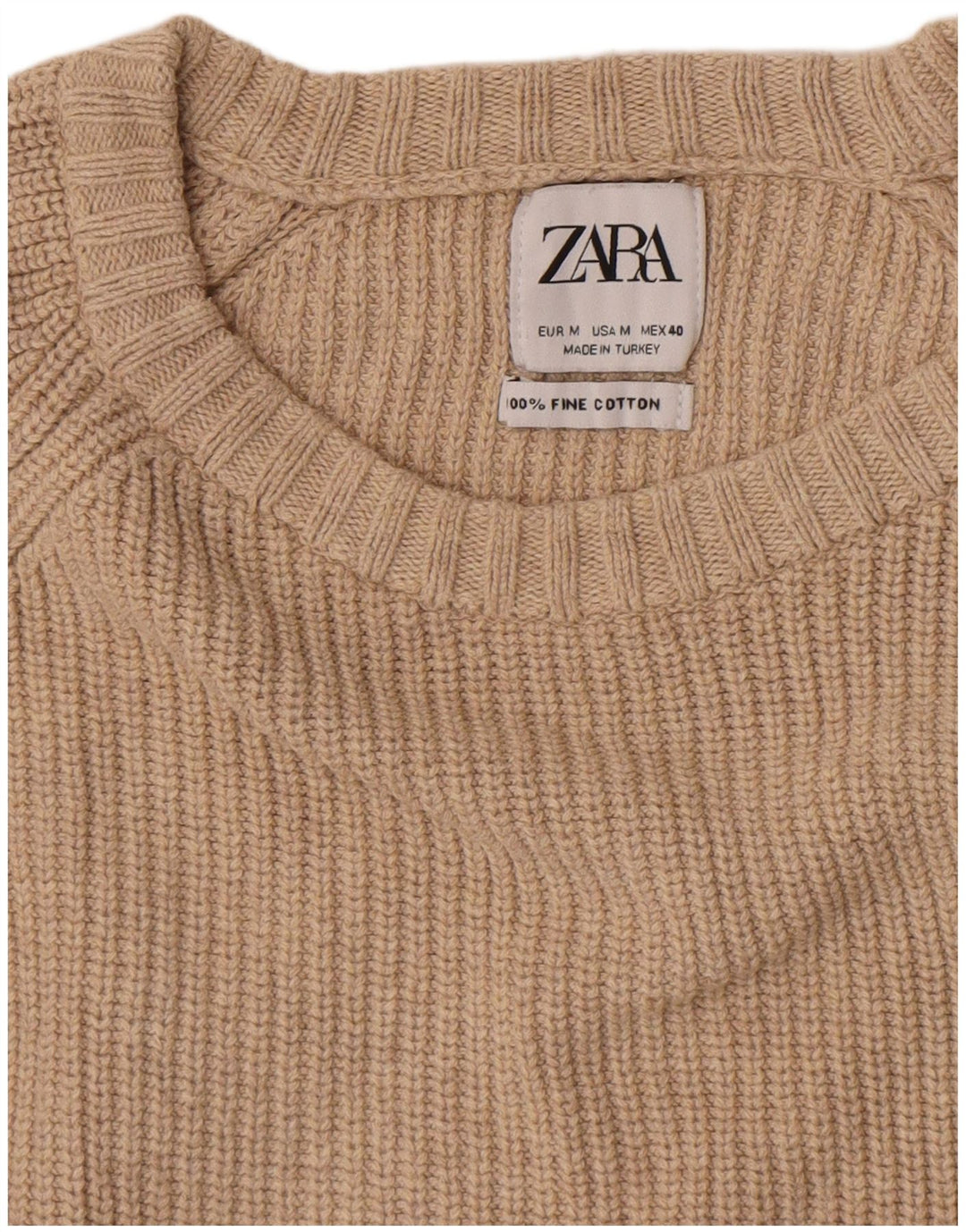 Zara Herre trøjetrøje med rund hals mellem beige bomuld
