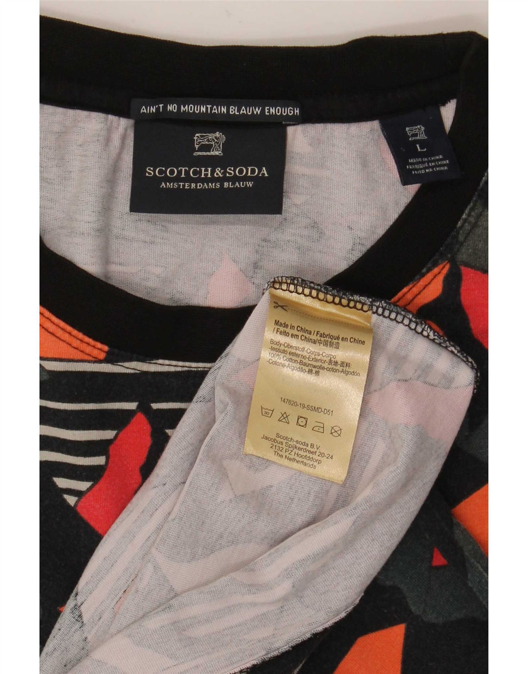 Scotch & Soda herre T-shirt Top Stor flerfarvet geometrisk bomuld