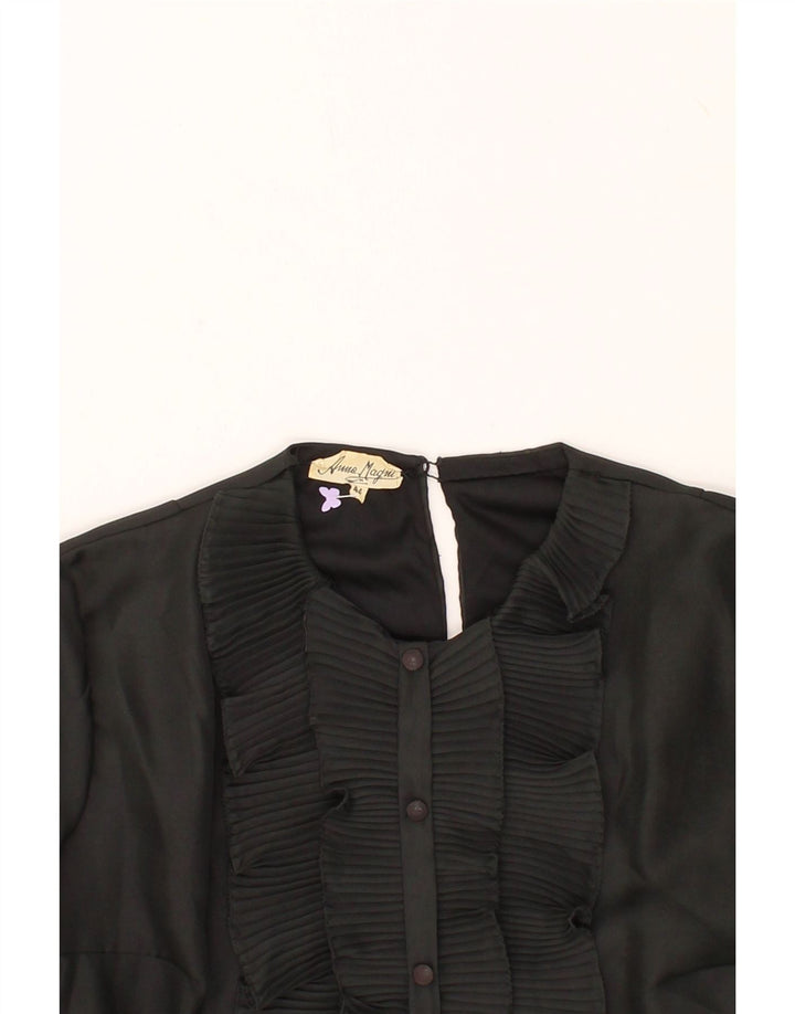 VINTAGE Womens Crop Ruffle Front Blouse Top IT 44 Medium Black Vintage Vintage and Second-Hand Vintage from Messina Hembry 