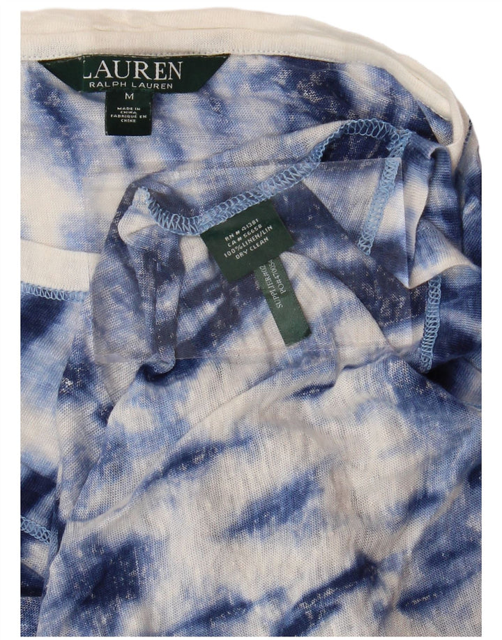 RALPH LAUREN Dame T-Shirt Top UK 14 Medium Blue Tie Dye Linen