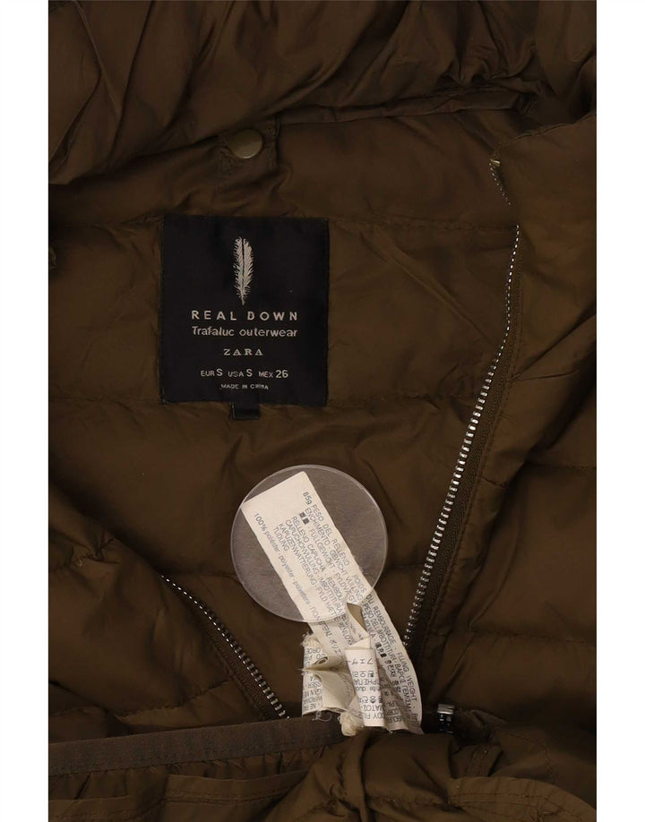 Zara Polstret hættejakke til kvinder UK 10 Small Khaki Polyester