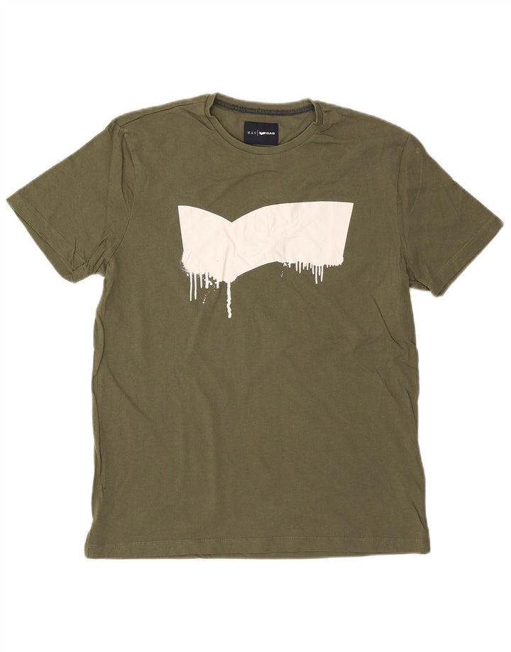 GAS Grafisk T-shirt top til mænd Stor Khaki Bomuld