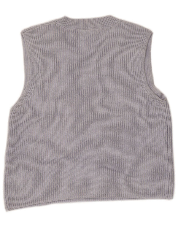 Zara Dame Crop Vest Tank Top UK 10 Small Blue Cotton