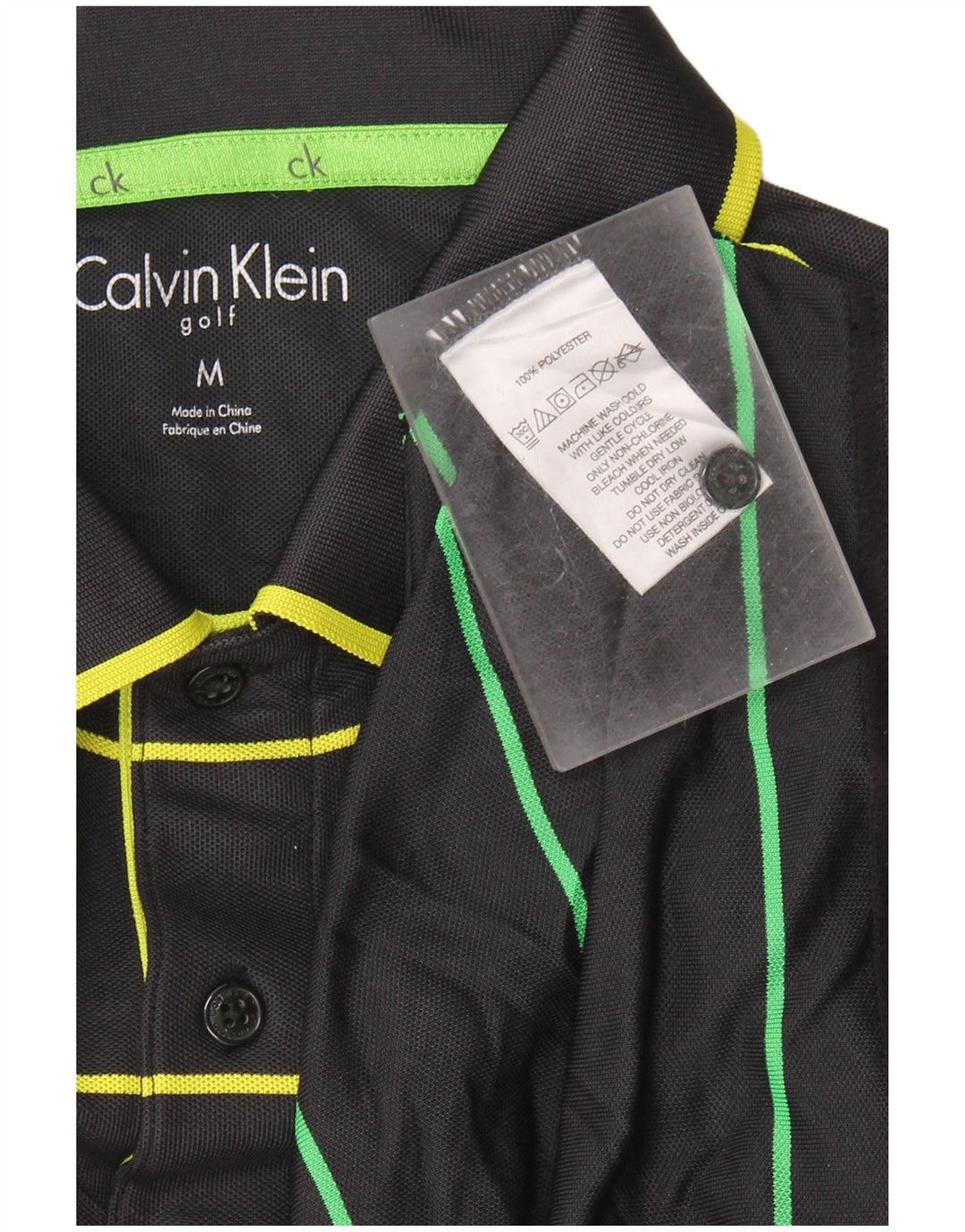 Calvin Klein Herre Golf Polo Shirt Medium Sort Stribet Polyester