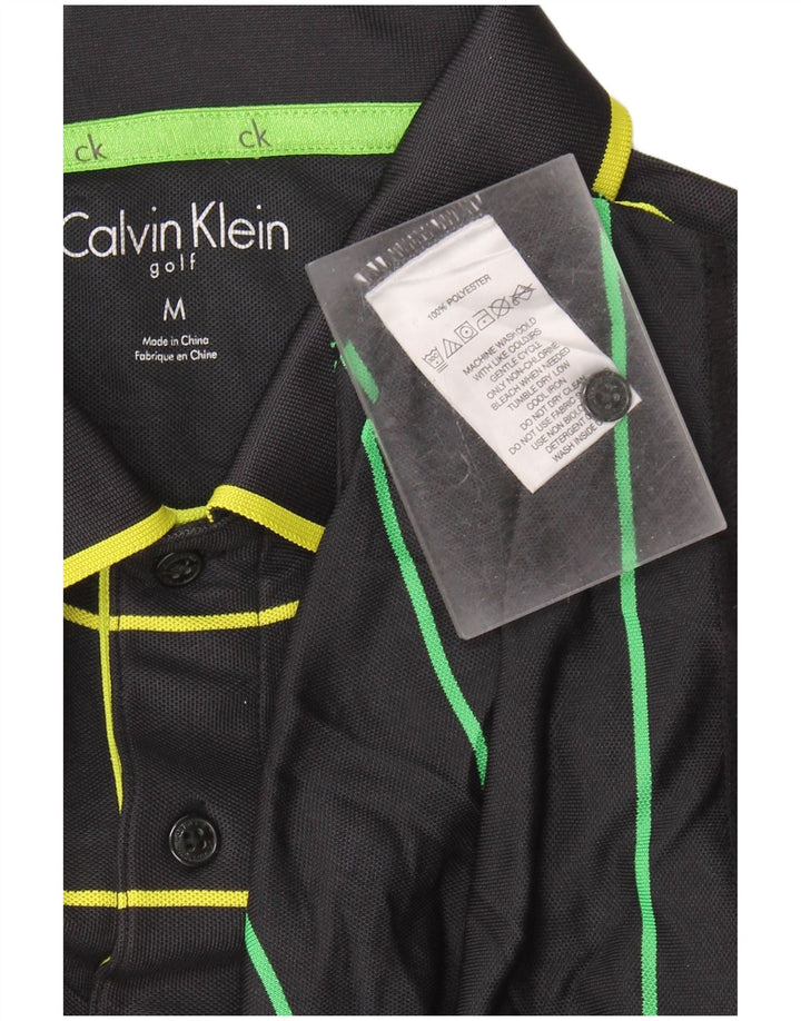 Calvin Klein Herre Golf Polo Shirt Medium Sort Stribet Polyester